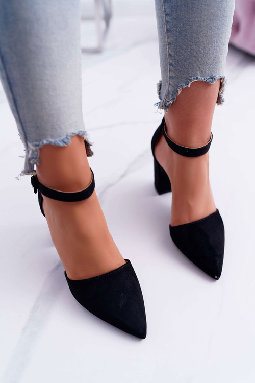 Czółenka Damskie Na Słupku W Szpic Czarne MadamStyle