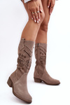 Zamszowe Kozaki Z Ażurowym Wzorem Cappuccino Sierra