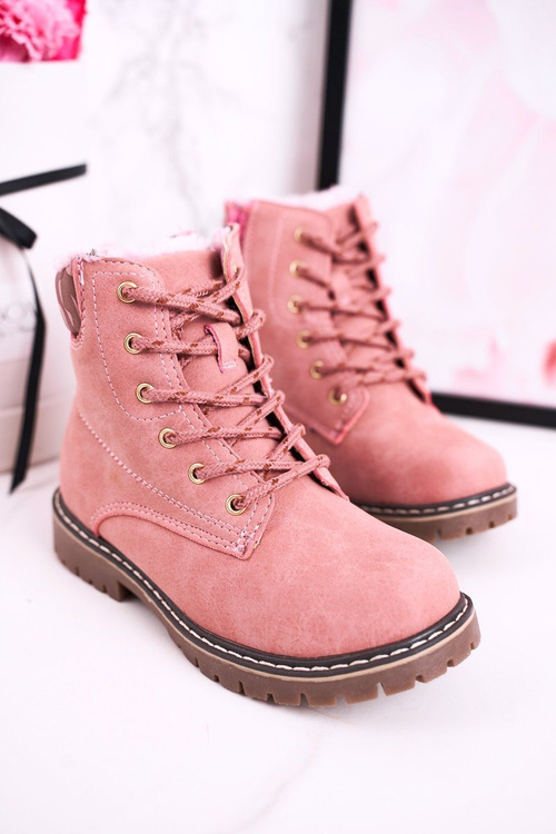 Dziecięce Botki Traperki Ocieplone Futerkiem Różowe London