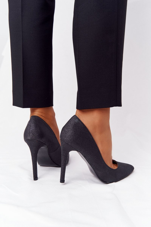 Eleganckie Brokatowe Szpilki Lu Boo Czarne