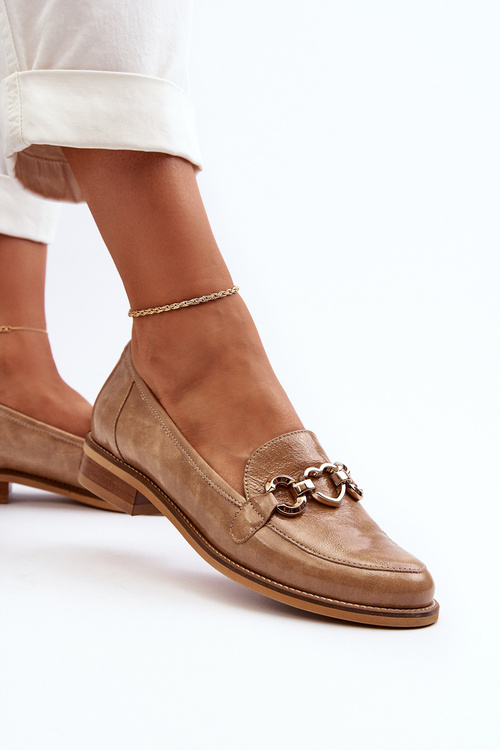 Skórzane Damskie Lakierowane Mokasyny Laura Messi 2760 Brązowe