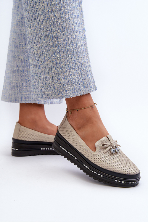 Błyszczące Mokasyny Damskie Skórzane Na Platformie S.Barski LR400 Złote