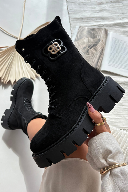 Ocieplane Botki Wokrery Damskie Z Ozdobą Czarne Melisse