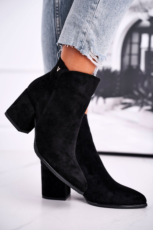 Botki Damskie Ciepłe Eko Zamsz Czarne So Good