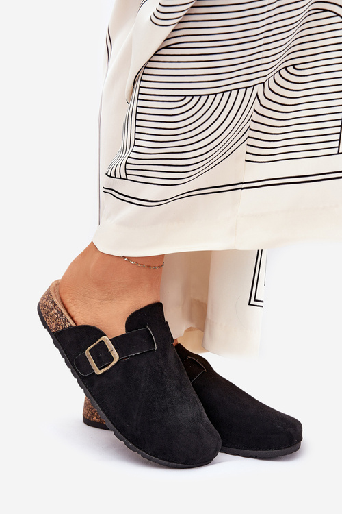 Klapki Chodaki Damskie i Na Platformie Z Klamrą Czarne Selio