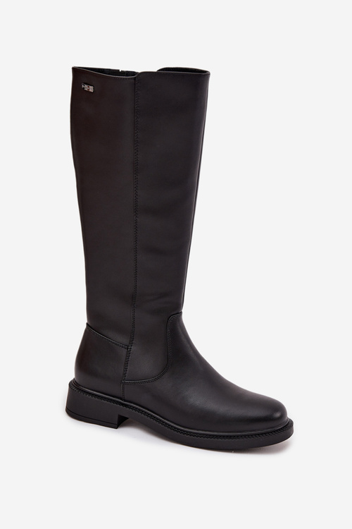 Skórzane Kozaki Damskie Ocieplane Na Płaskim Obcasie Sergio Leone KZ25600-S Czarne