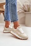 Sneakersy Buty Sportowe Damskie Sznurowane Na Platformie Beżowe Mialunae