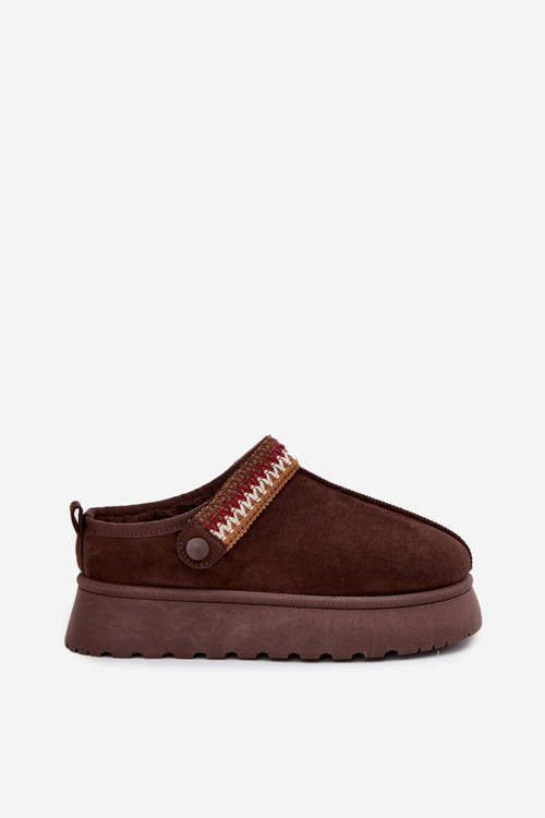 Śniegowce Damskie Niskie Z Ruchomym Paskiem I Haftem Na Platformie Czekoladowe Lyrisse