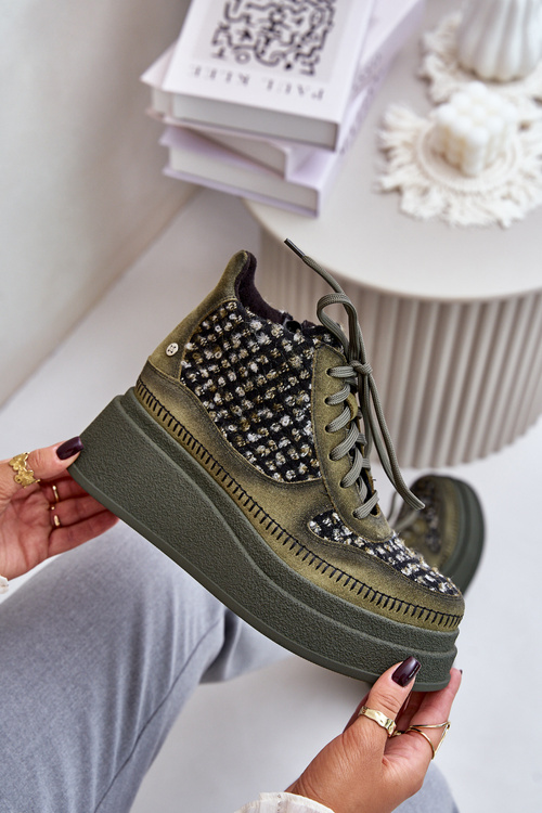 Skórzane Botki Na Platformie I Koturnie Maciejka 06759-09 Zielone