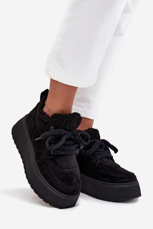 Śniegowce Damskie Na Platformie Z Futerkiem Typu Baranek Czarne Luma