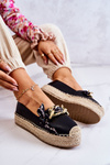 Skórzane Damskie Espadryle Z Łańcuchem Czarne Fancy