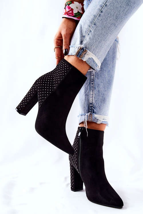 Zamszowe Botki Z Cekinami Czarne Sorienta