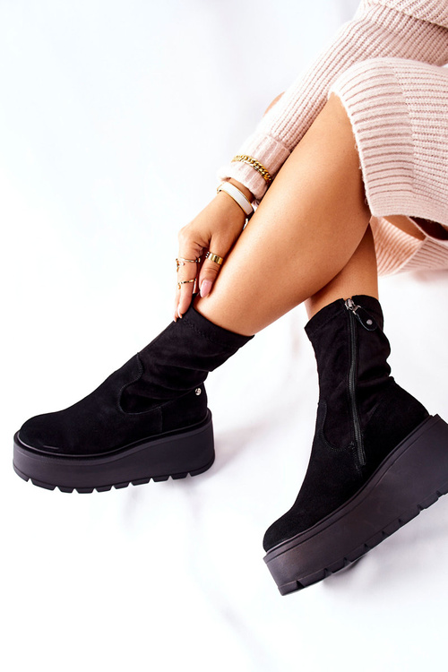Zamszowe Botki Na Platformie Maciejka Czarne 05319-01