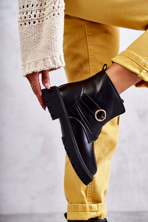 Skórzane Ocieplane Botki Na Suwak Czarne Verina