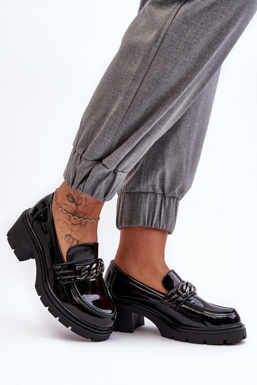 Lakierowane Damskie Półbuty Na Niskim Obcasie Czarne Blimma