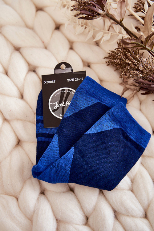 Młodzieżowe Skarpety Dwukolorowe Z Paskami Granatowo-Niebieskie