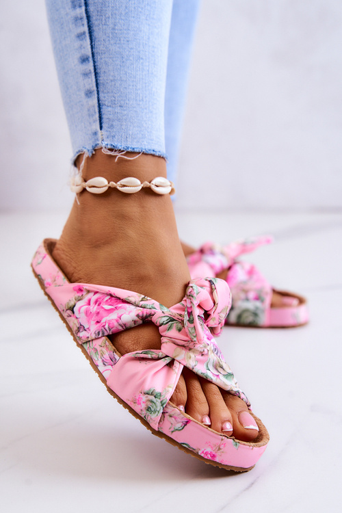 Klasyczne Klapki W Kwiaty Big Star JJ274702 Różowe