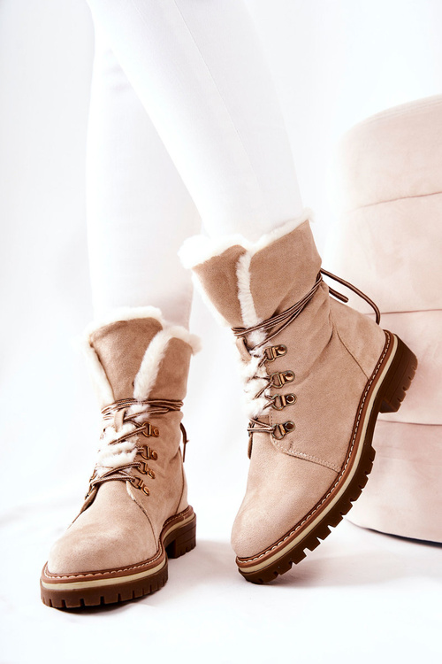 Botki Trapery Ocieplane Beżowe Nelby