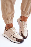 Modne Skórzane Buty Sportowe Beżowo-Brązowe Rachel