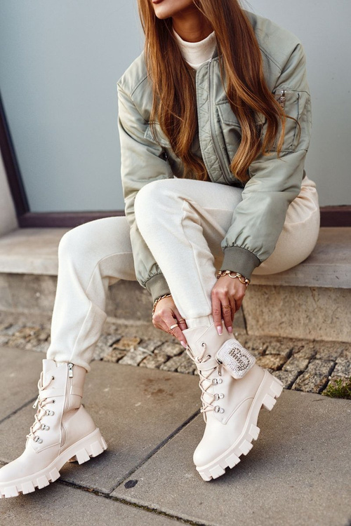 Botki Damskie Na Platformie Ocieplane Beżowe Seul