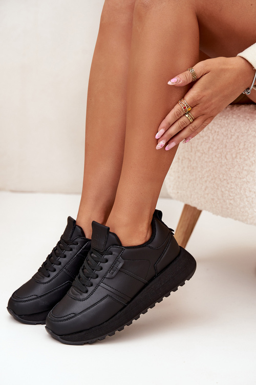 Skórzane Sneakersy Damskie Na Platformie Big Star OO274573 Hi-Poly System Czarne