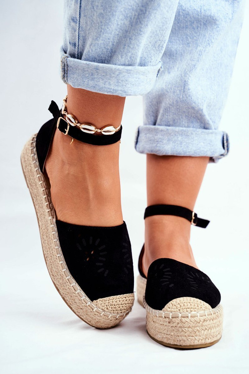 Espadryle Damskie Na Platformie Lniane Czarne Palermo
