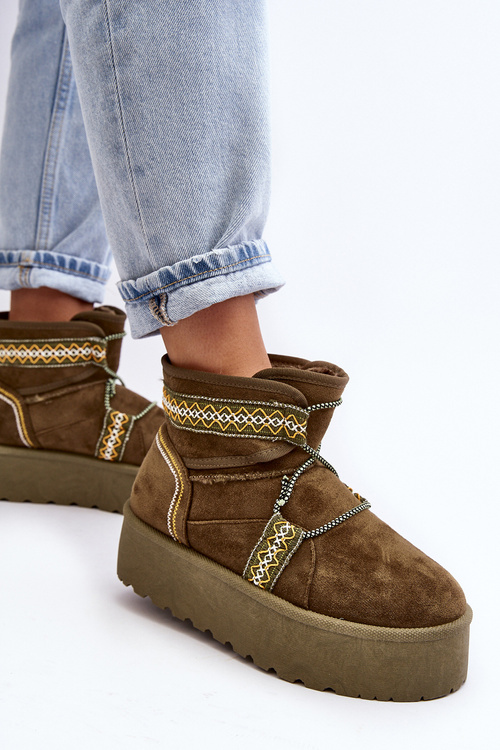 Damskie Śniegowce Na Grubej Podeszwie Z Wiązaniem Zielone Milson