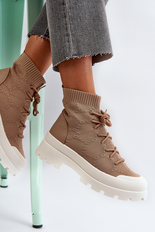 Damskie Skarpetkowe Wsuwane Botki Brązowe Solime