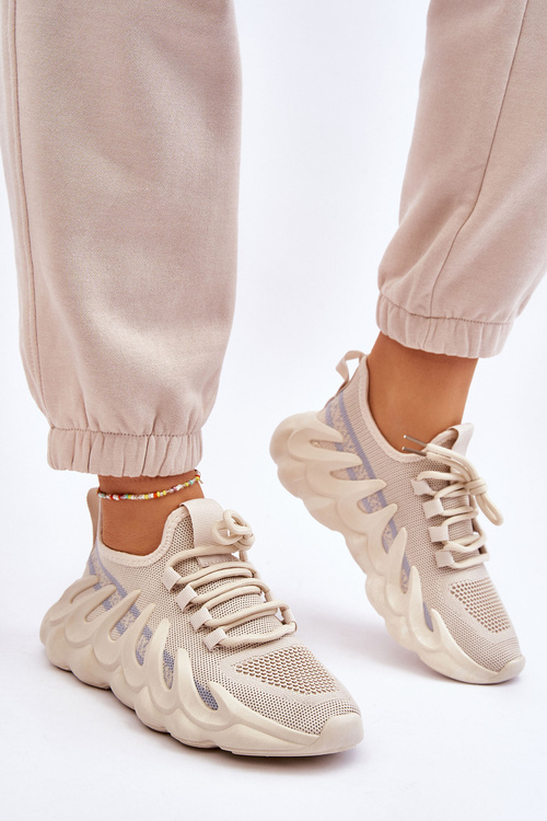 Damskie Modne Skarpetkowe Sneakersy Beżowe Daxo