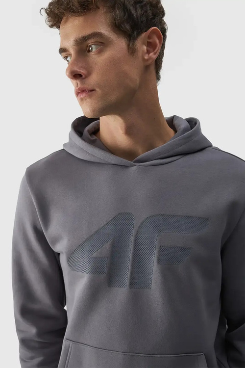 Męska Bluza Dresowa Nierozpinana Z Kapturem 4FWMM00TSWSM1464-25S Szara