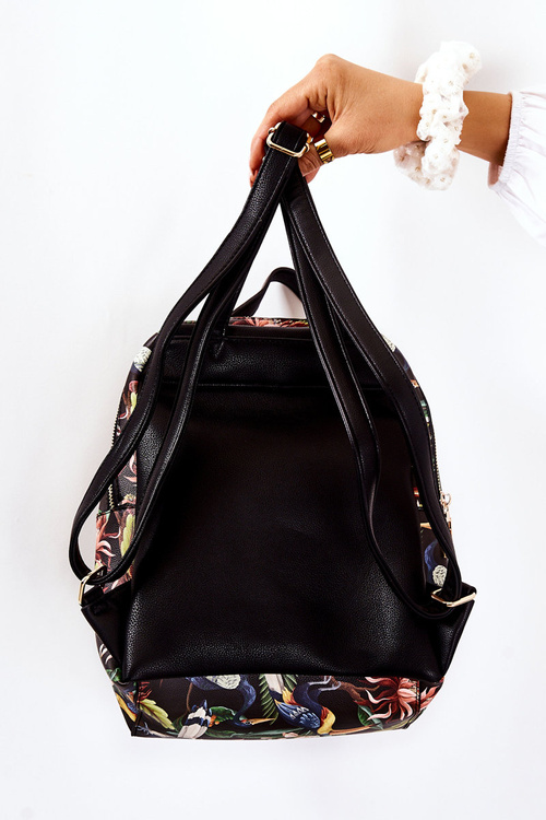 Damski Skórzany Plecak NOBO M3170-C020 Ptaki Czarny