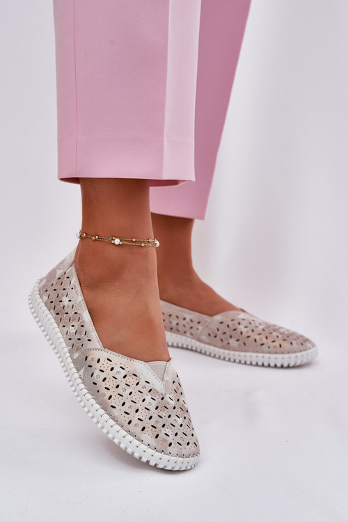 Zamszowe Ażurowe Półbuty Damskie Złoto-Szare Chulieta