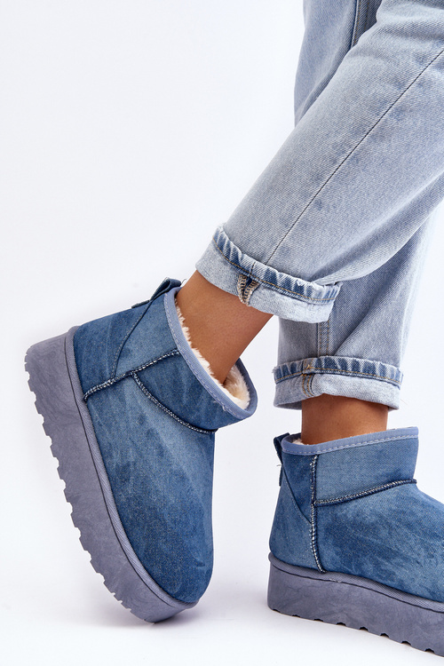 Śniegowce Damskie Z Brokatem Na Platformie Niebieskie Margella