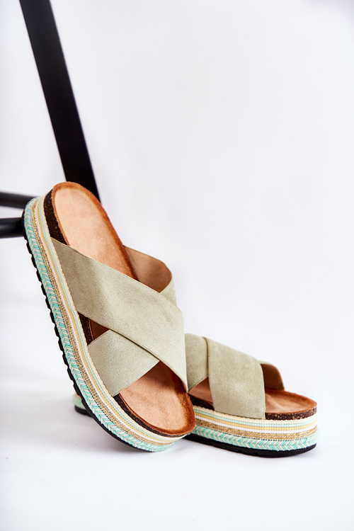 Damskie Zamszowe Klapki Na Platformie Zielone Neriko