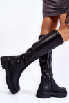 Damskie Skórzane Kozaki Na Platformie Czarne Aretha