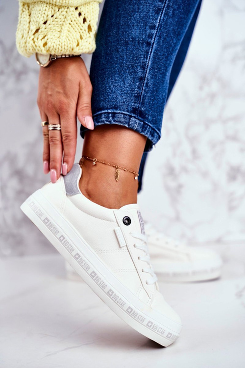 Damskie Skórzane Tenisówki Logowana Podeszwa Big Star GG274194 Białe