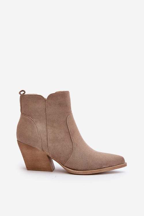 Ocieplane Botki Kowbojki Eko Zamszowe Na Zamek Ciemnobeżowe Virtris