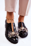 Eleganckie Lakierowane Półbuty Z Ozdobą Krokodyl Czarne Cindy