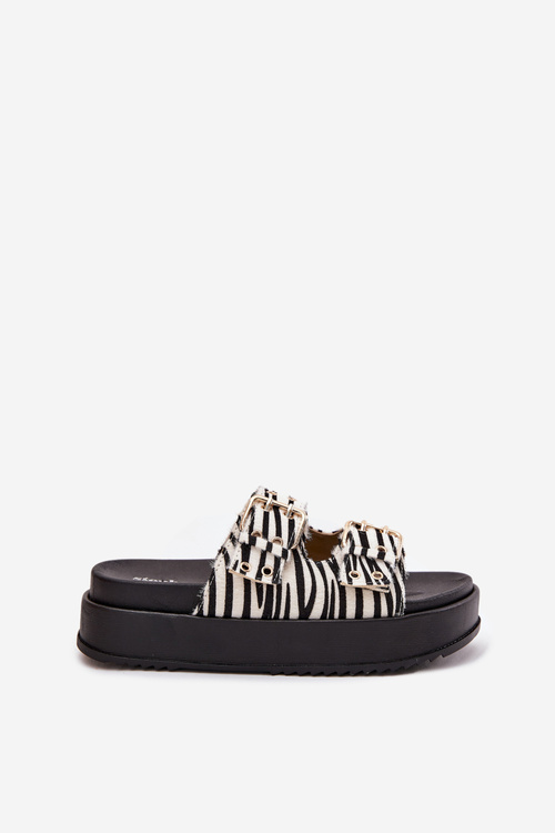 Klapki Damskie Ze Złotymi Klamrami Na Platformie Zebra Virvania