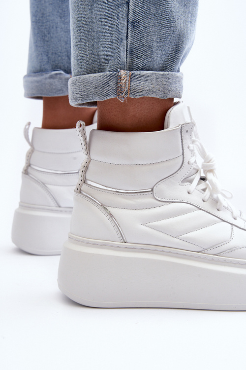 Zazoo 3392/X Damskie Skórzane Buty Sportowe Na Platformie Białe