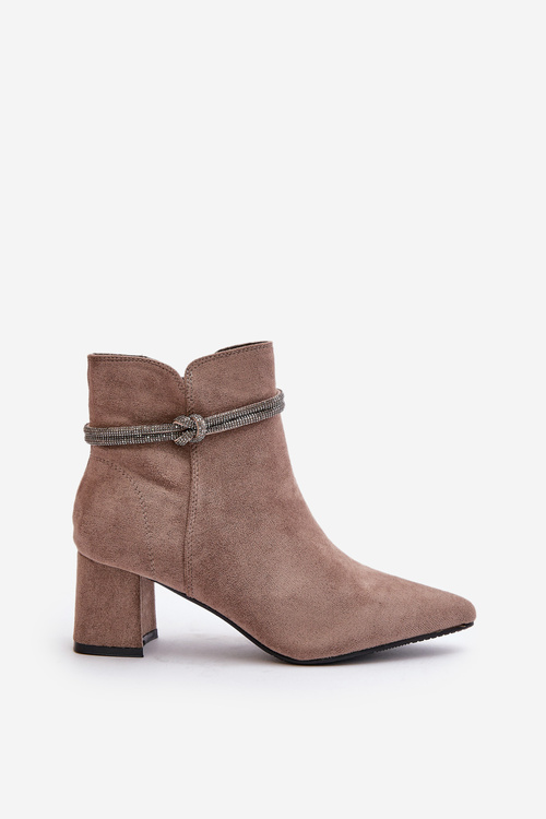Botki Damskie Eko Zamszowe Na Słupku Z Noskami W Szpic Brązowe Terivannes