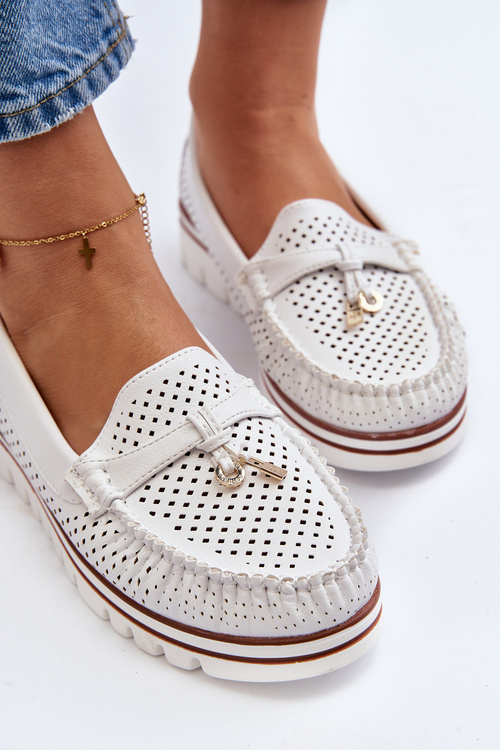 Damskie Ażurowe Mokasyny Białe Twista