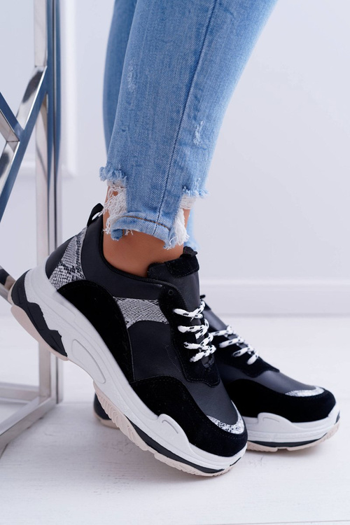 Sportowe Damskie Buty Gruba Podeszwa Czarne Remember