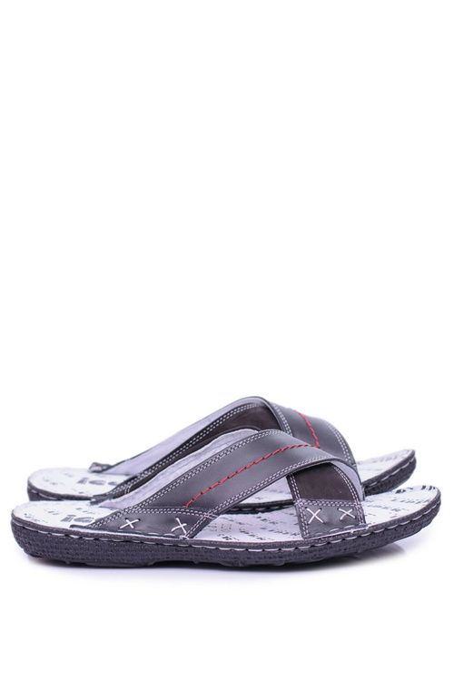 Czarne Lekkie Skórzane Męskie Klapki Okay