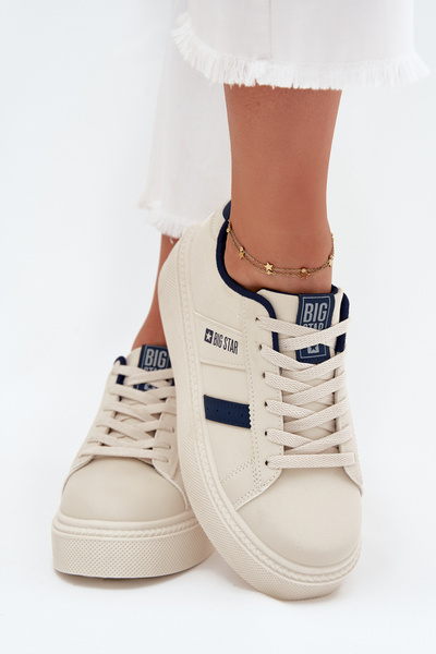 Sneakersy Damskie Na Platformie Big Star SS274347 Jasnobeżowe