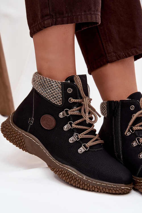 Ocieplane Botki Trapery Damskie Czarne Zenaya