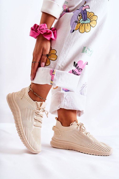 Damskie Sportowe Buty Sneakersy Materiałowe Jasnobeżowe Storia
