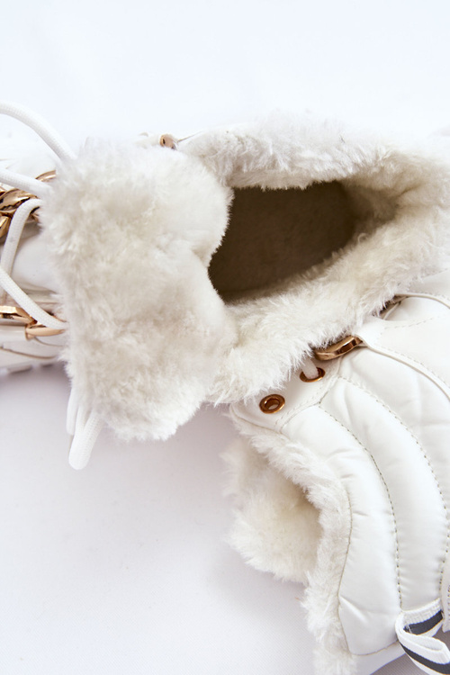 Damskie Ocieplane Buty Sportowe Trapery Sznurowane Białe Bastini