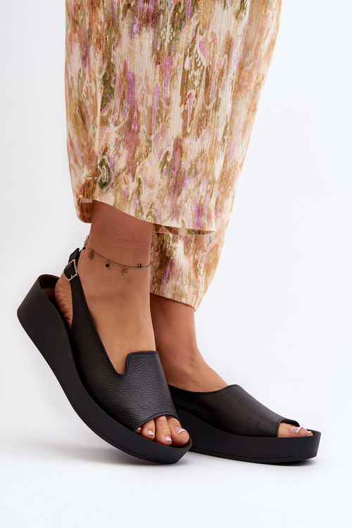 Zazoo 2893 Sandały Damskie Skórzane na Grubej Podeszwie Czarne