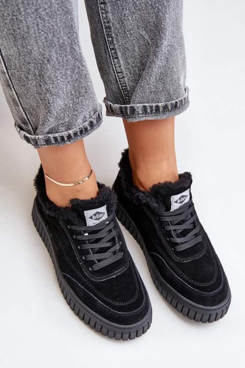 Skórzane Sneakersy Damskie Ocieplane Futerkiem Lee Cooper LCJ-24-01-2973 Czarne